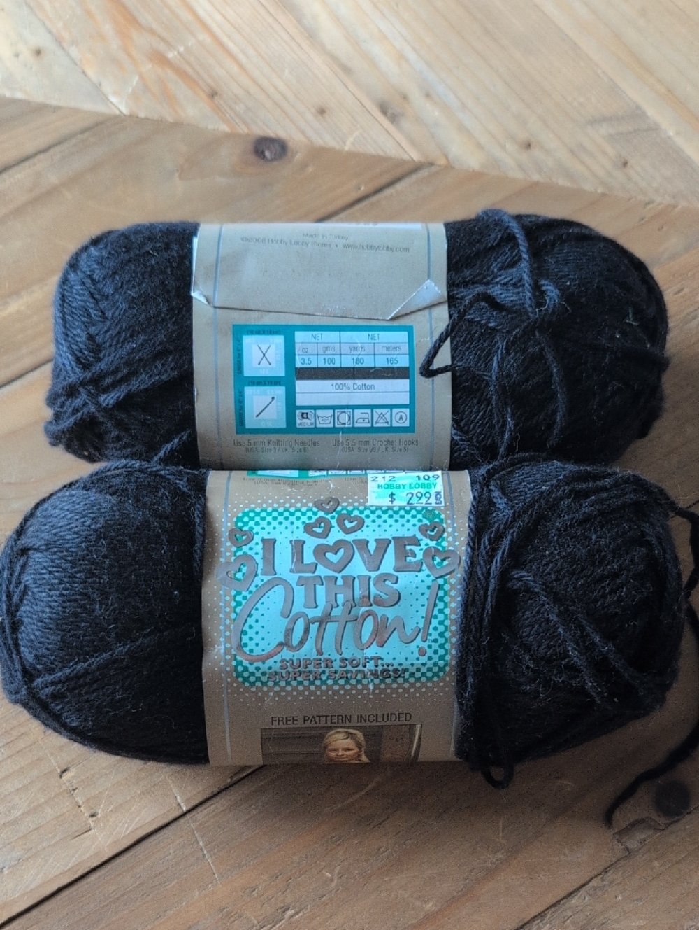 Lot of Two (2) Hobby Lobby 100% Cotton Yarn - Black